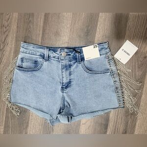 Forever 21 Light Blue Jean Shorts with Silver Fringe